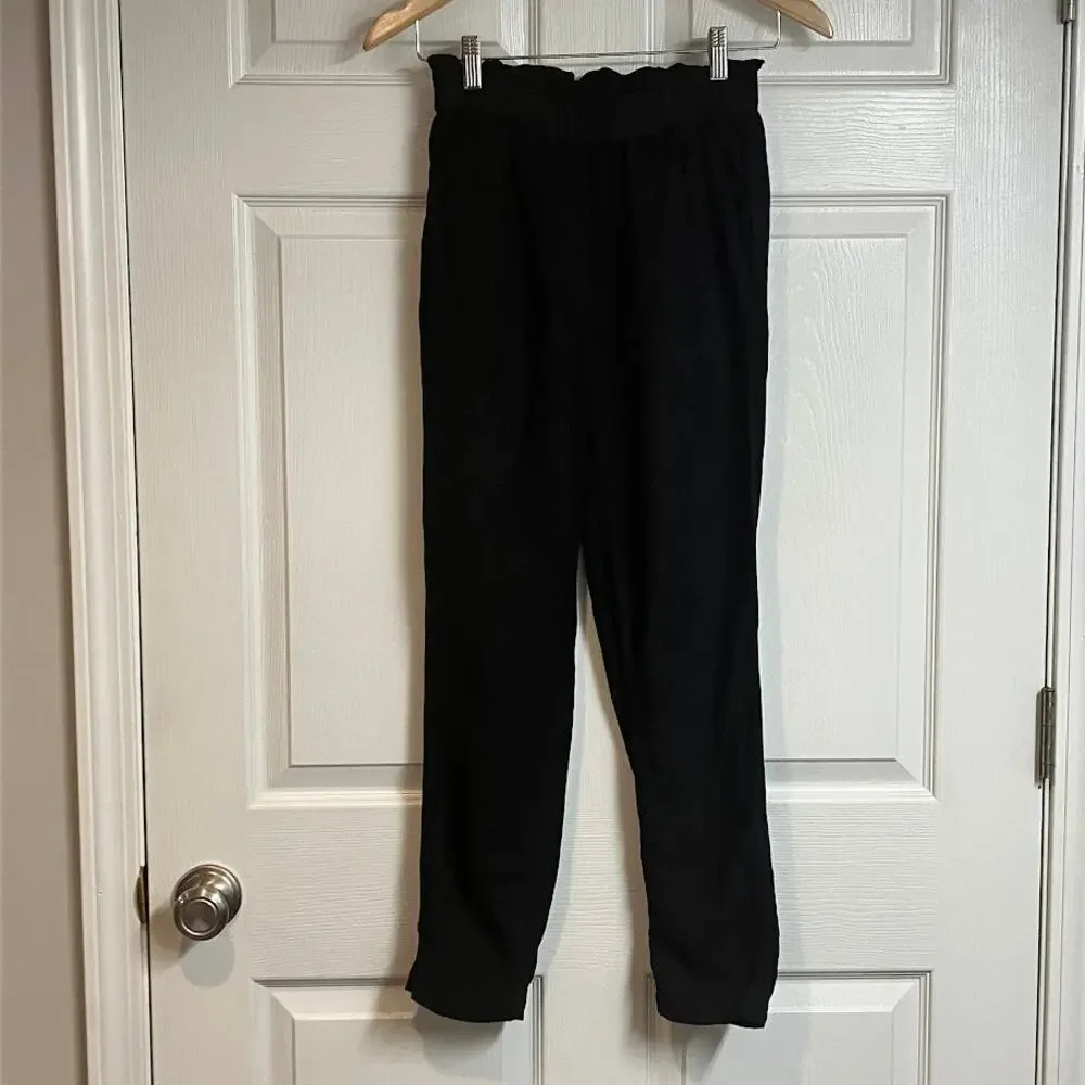 H&M Black Linen High Rise Paperbag Ankle Pants Size 2